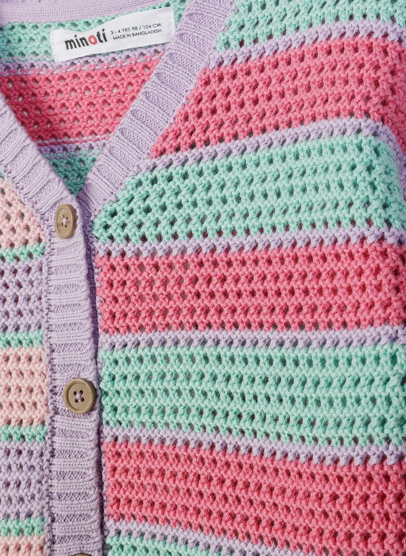 MINOTI Girls cotton knit cardigan lilac pastel stripe